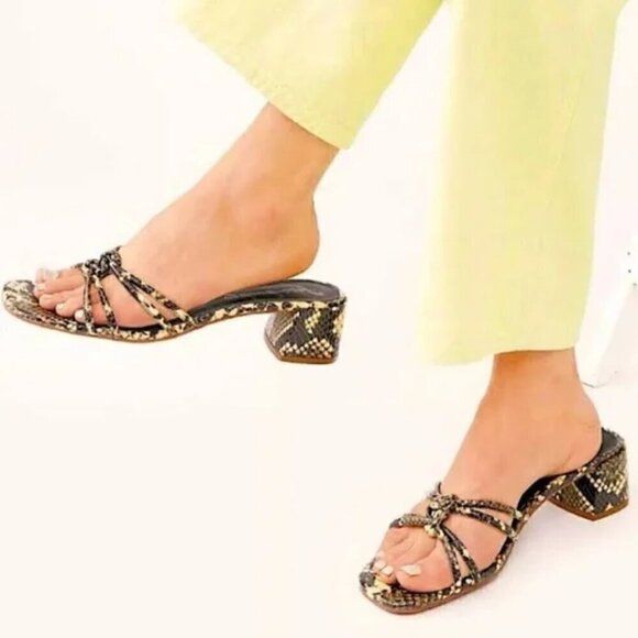 NWOT Free People Petra Embossed Leather Snakeskin Block Heel Sandals - Picture 1 of 10